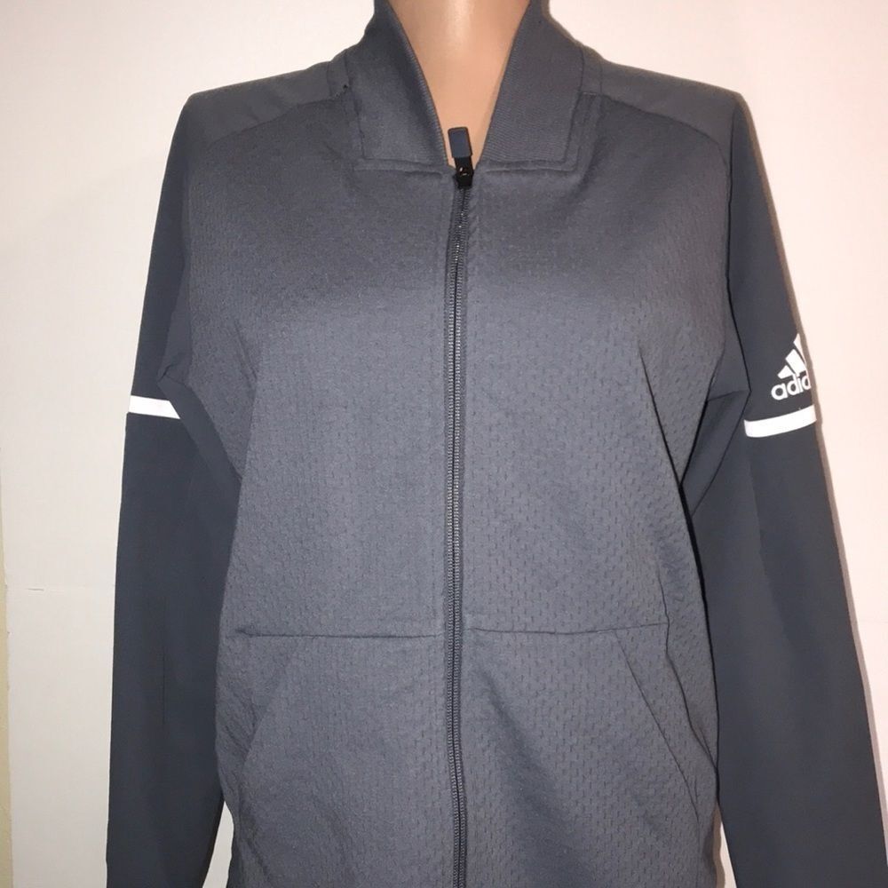 Adidas Mens Full‎ Zip Track Jacket Charcoal Grey Reflective Athletic Logo Large
